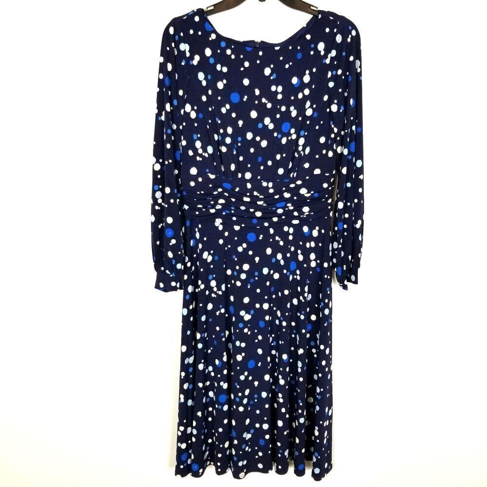 Harper Rose Women Ruched Long‎ Sleeve Dress Size 10 Long Sleeve Event Print Blue